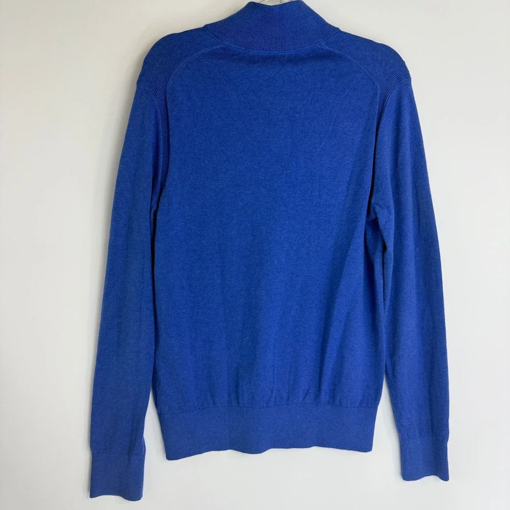 Banana Republic Sweater Mens‎ M Blue Cotton Cashmere Mock Neck Button Pullover